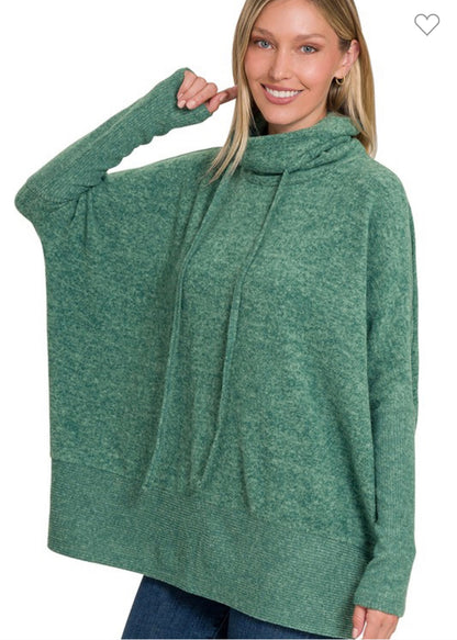 Cowl neck, dolman sleeve sweater, - magenta