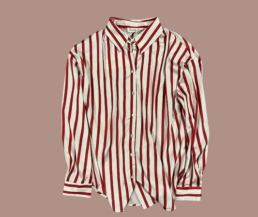 Long sleeve button-down stripe satin blouse