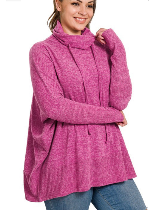 Draw string cowl neck sweater (plus size)