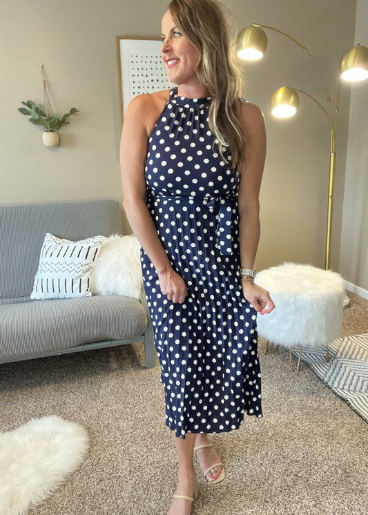 Dot print dress navy