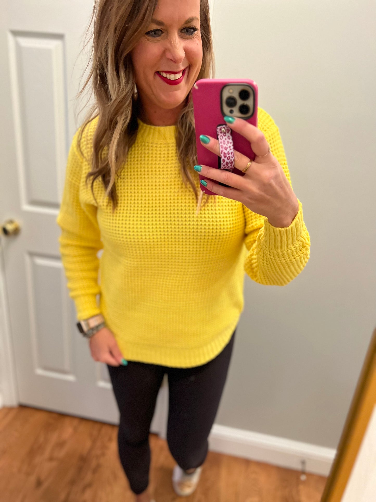 Hi-low waffle sweater- yellow