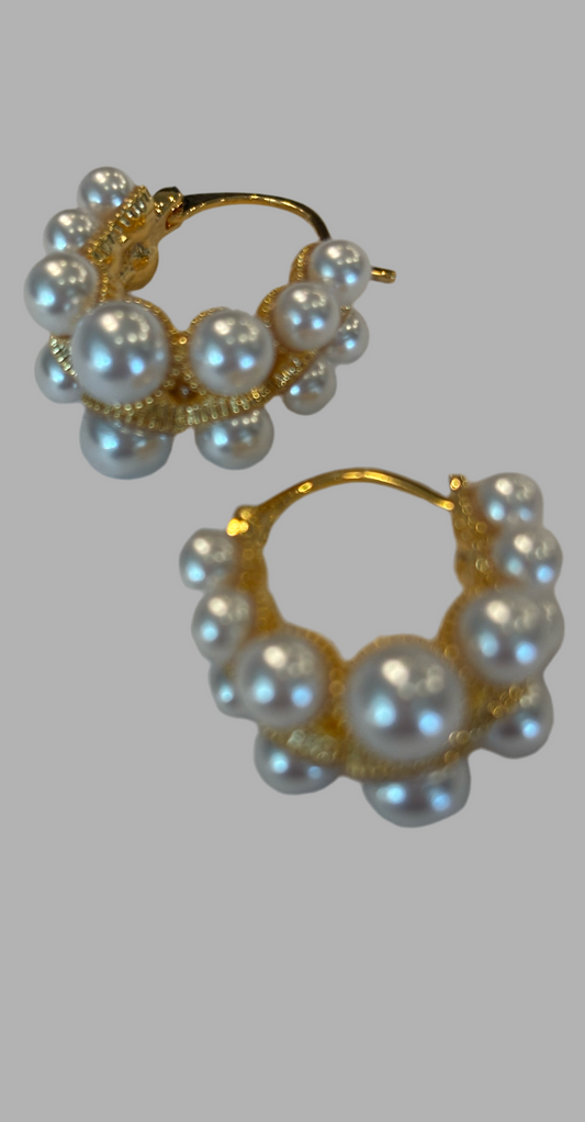 Double Row pearl gold earrings