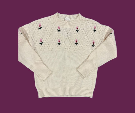 Sweater with floral appliqués