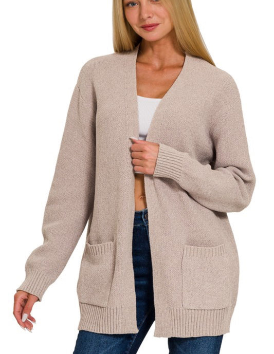 Open front sweater, cardigan, mocha