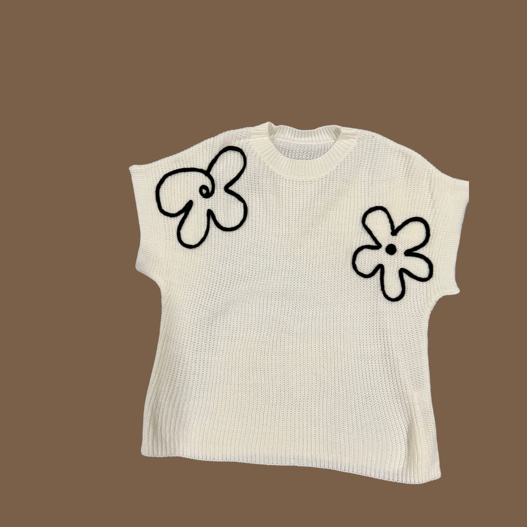 White flower embroidered sweater