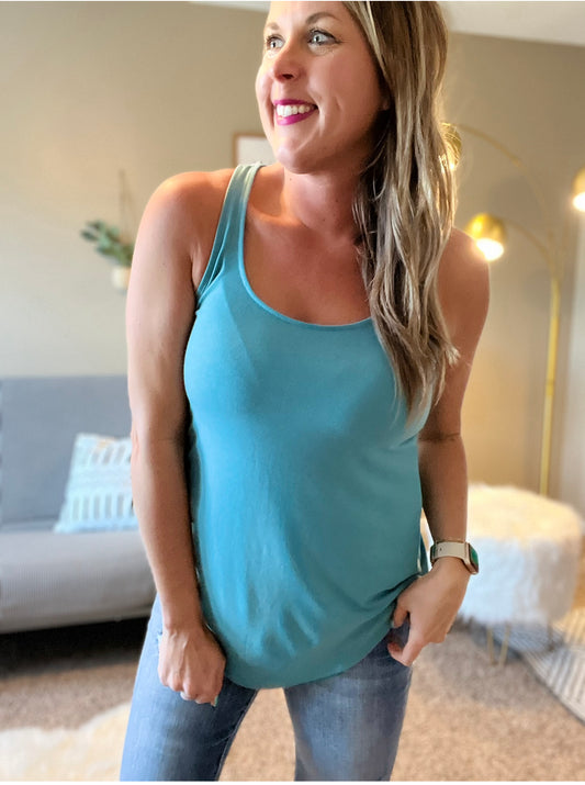 Sleeveless round neck tank - teal