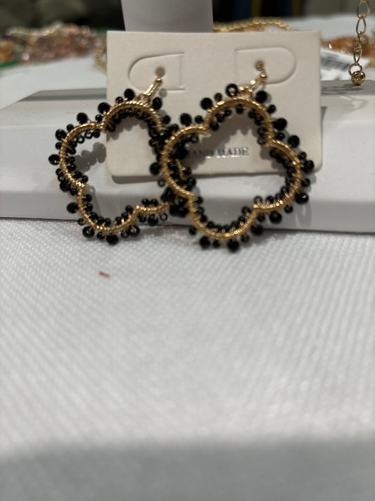 Beaded clover, dangle earrings