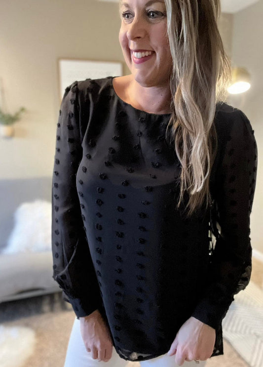 long sleeve dot blouse black