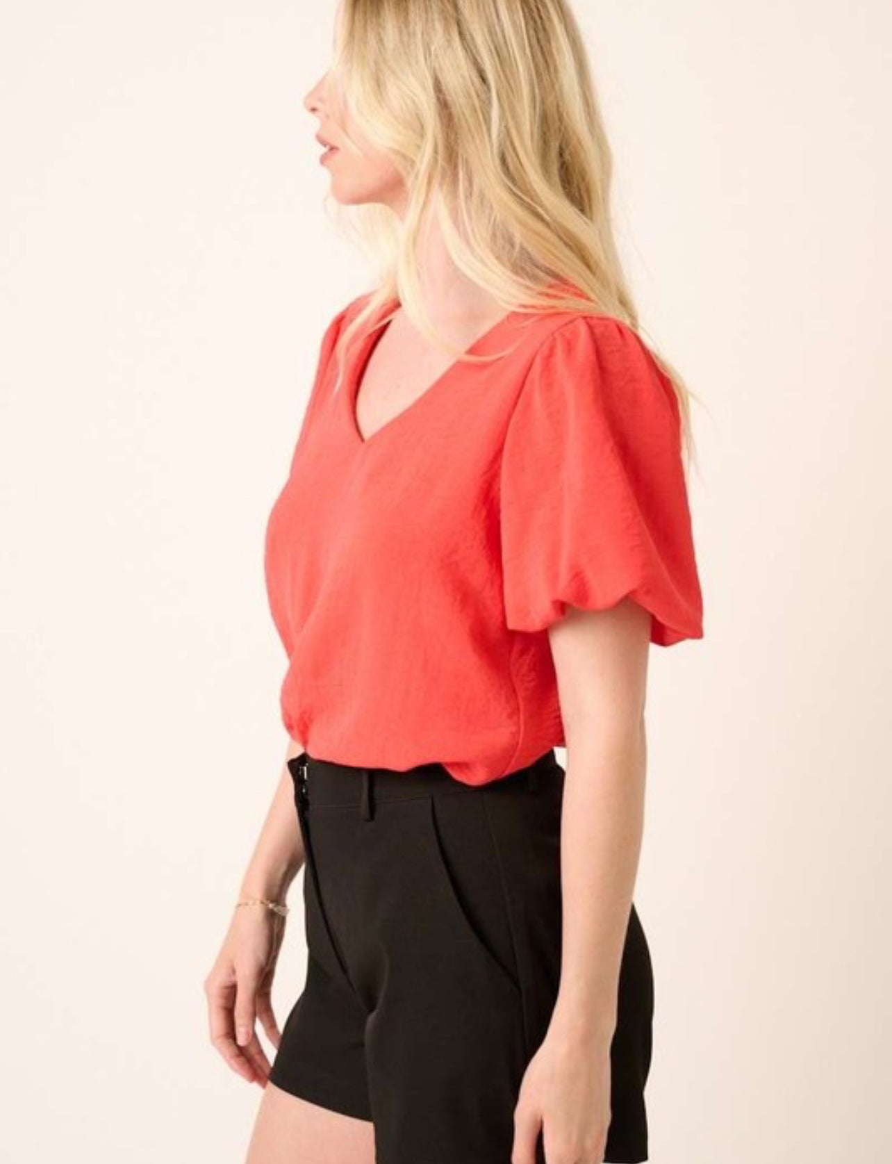 Airflow bubble sleeve top - bright coral
