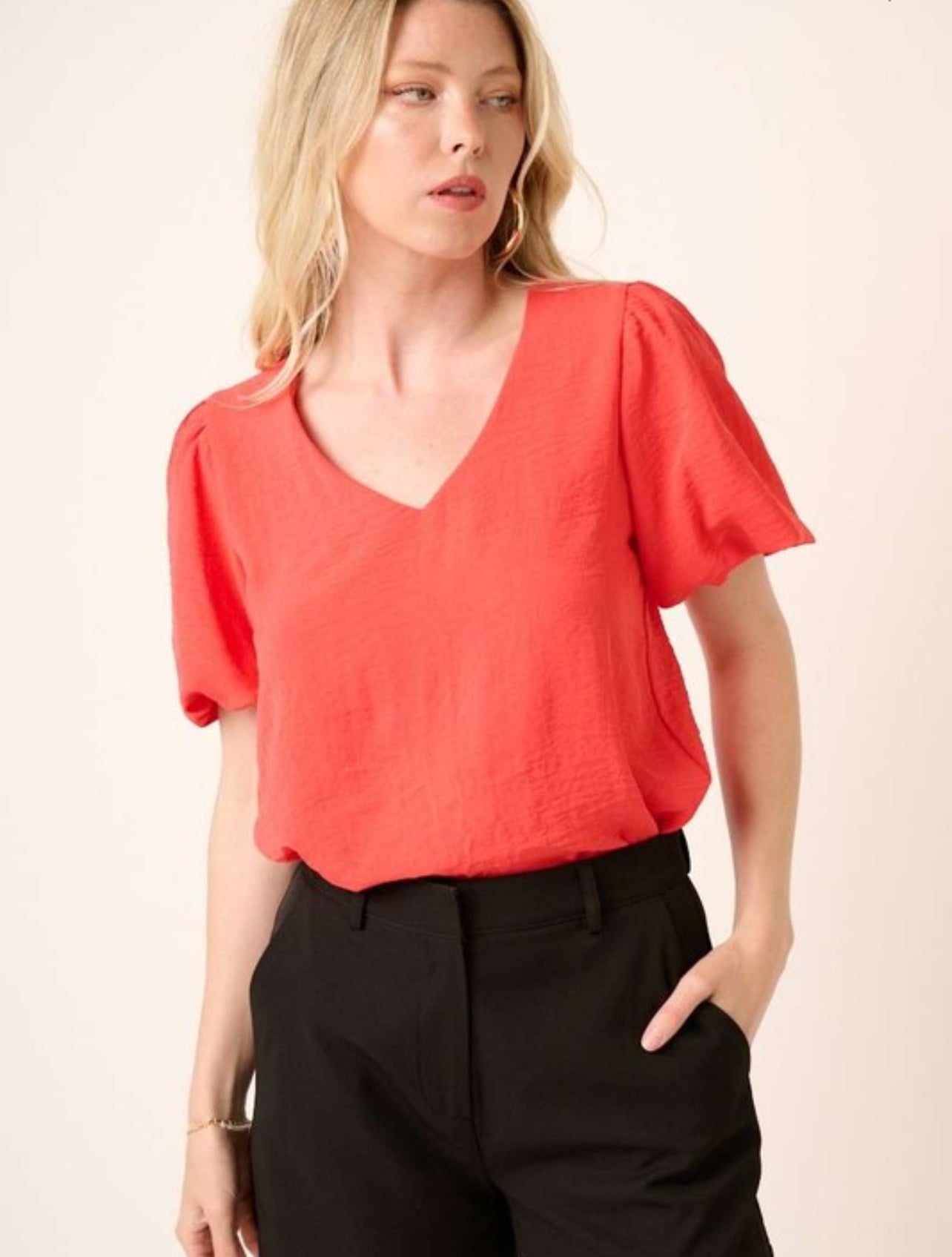 Airflow bubble sleeve top - bright coral