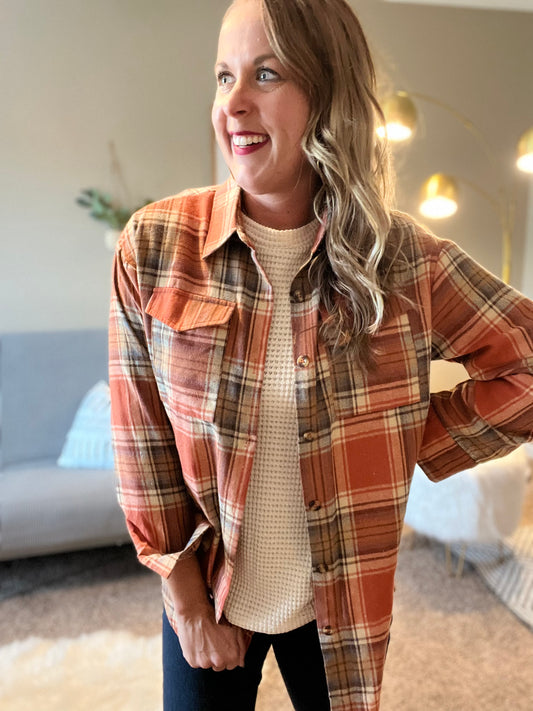 Plaid print flap pocket shirt