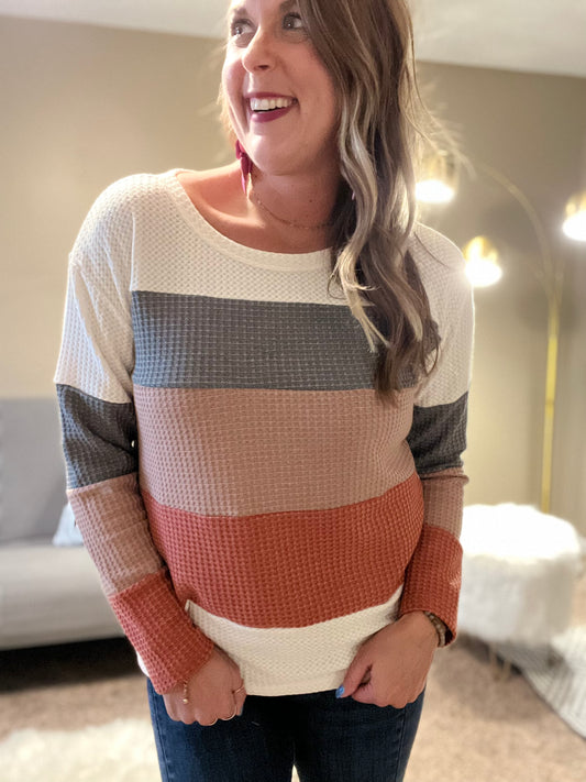 Color block waffle weave top