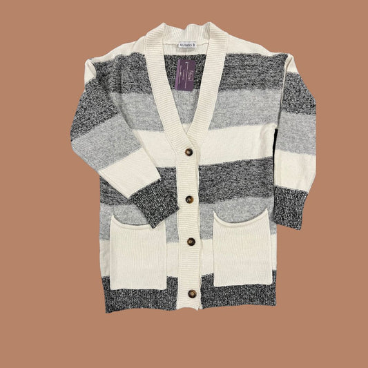 Knit striped button pocket cardigan