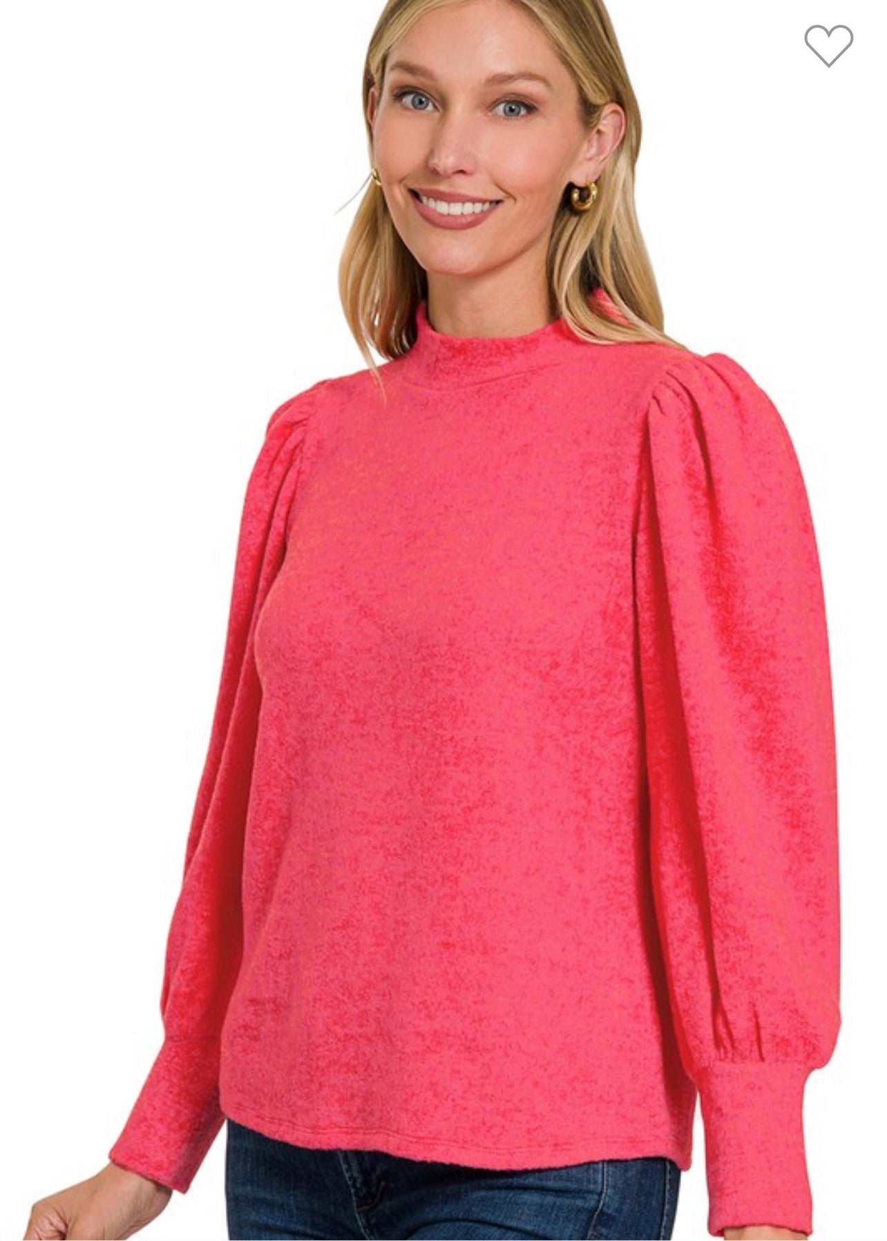 Puffed sleeve, mock neck sweater-dark red/vivid magenta