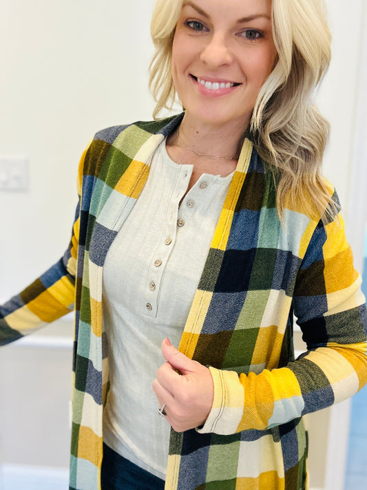 Fuzzy plaid cardigan