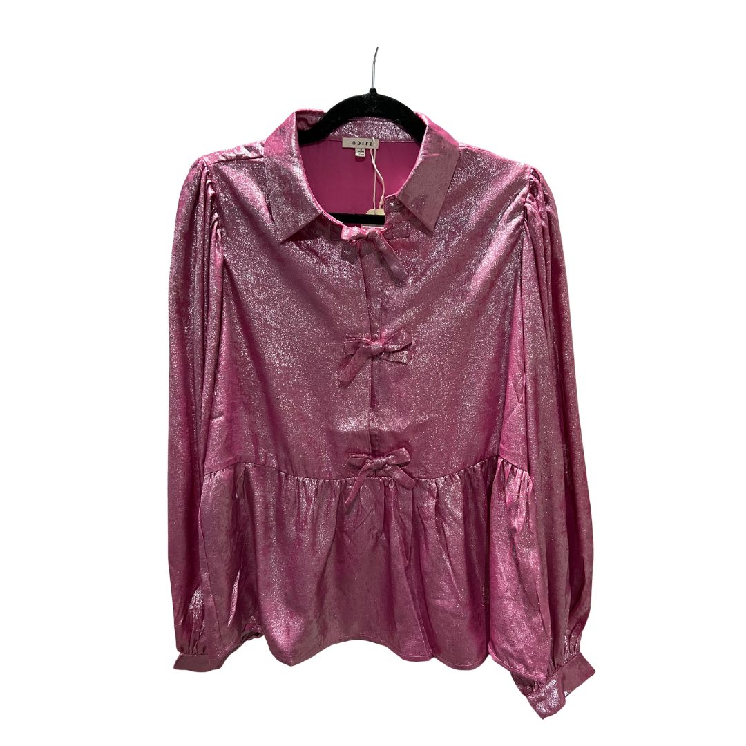 Metallic bow tie baby doll top