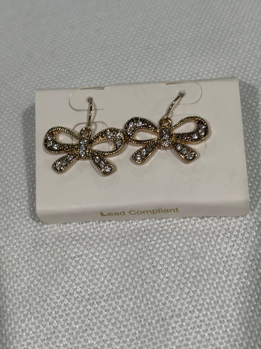 Rhinestone bow dangle earrings