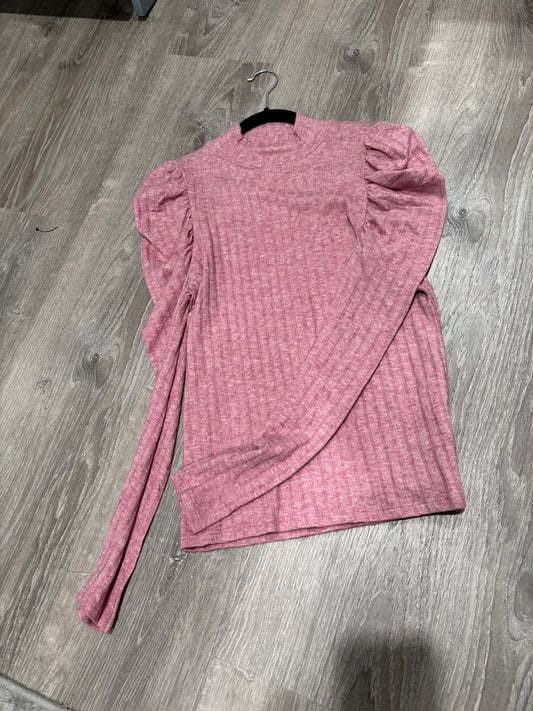 Ribbed mock neck puff long sleeve top