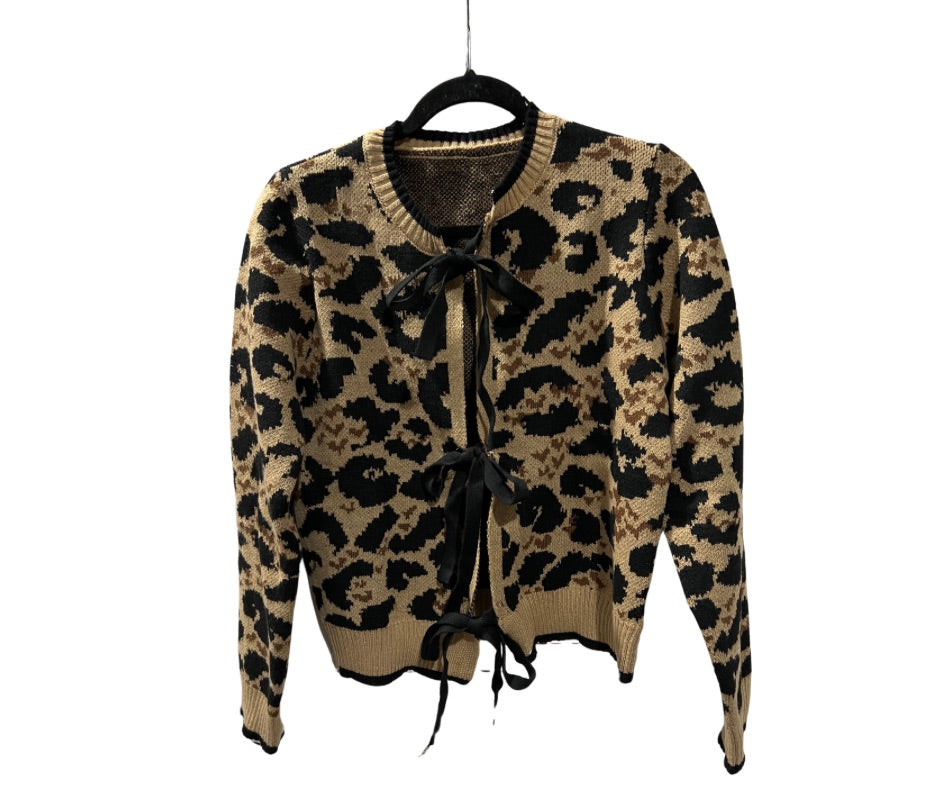 Leopard print bowtie cardigan