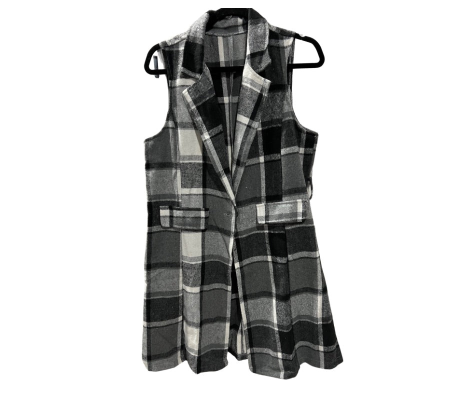 Plaid belted, long vest