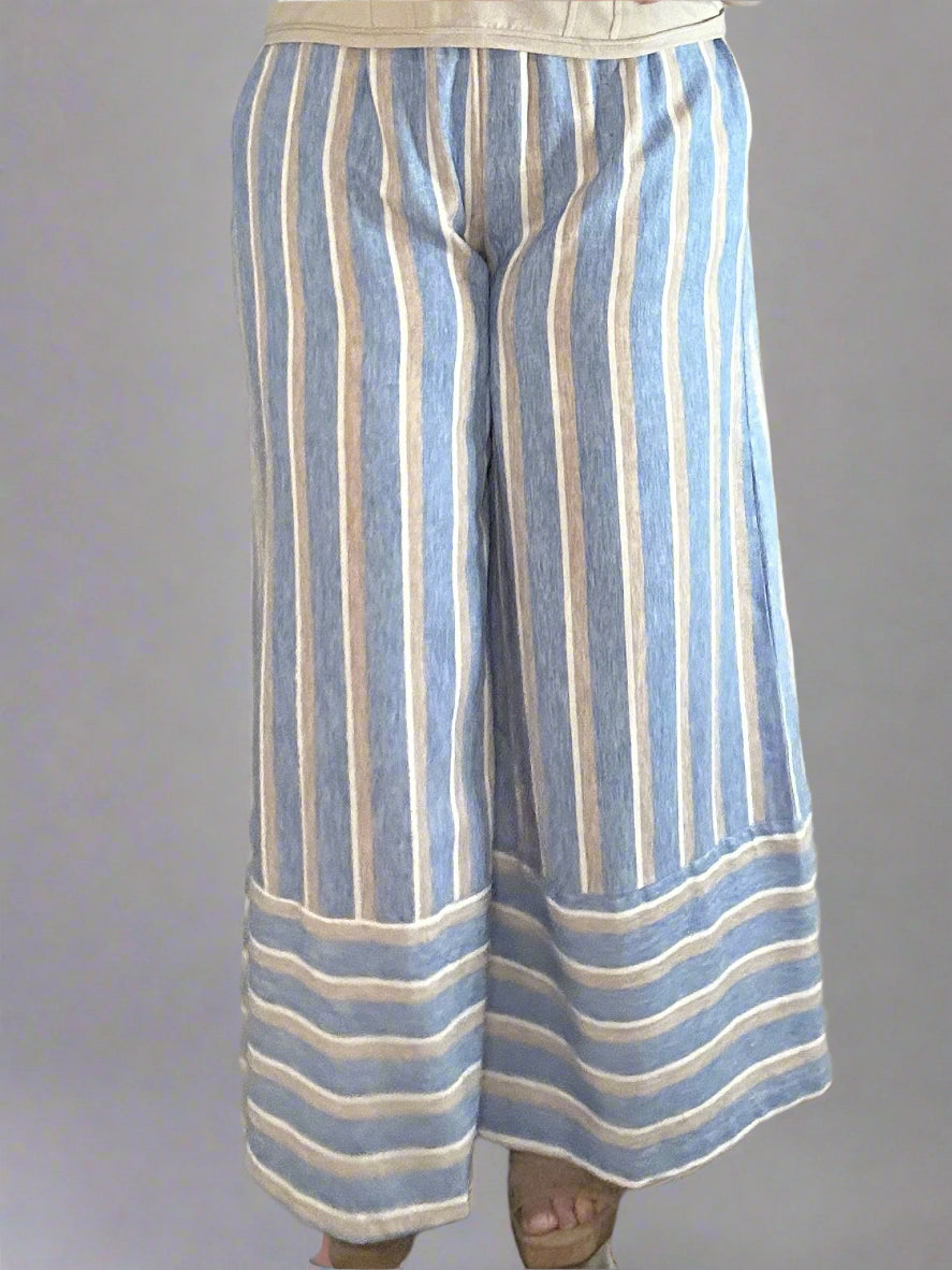 striped woven wide pants