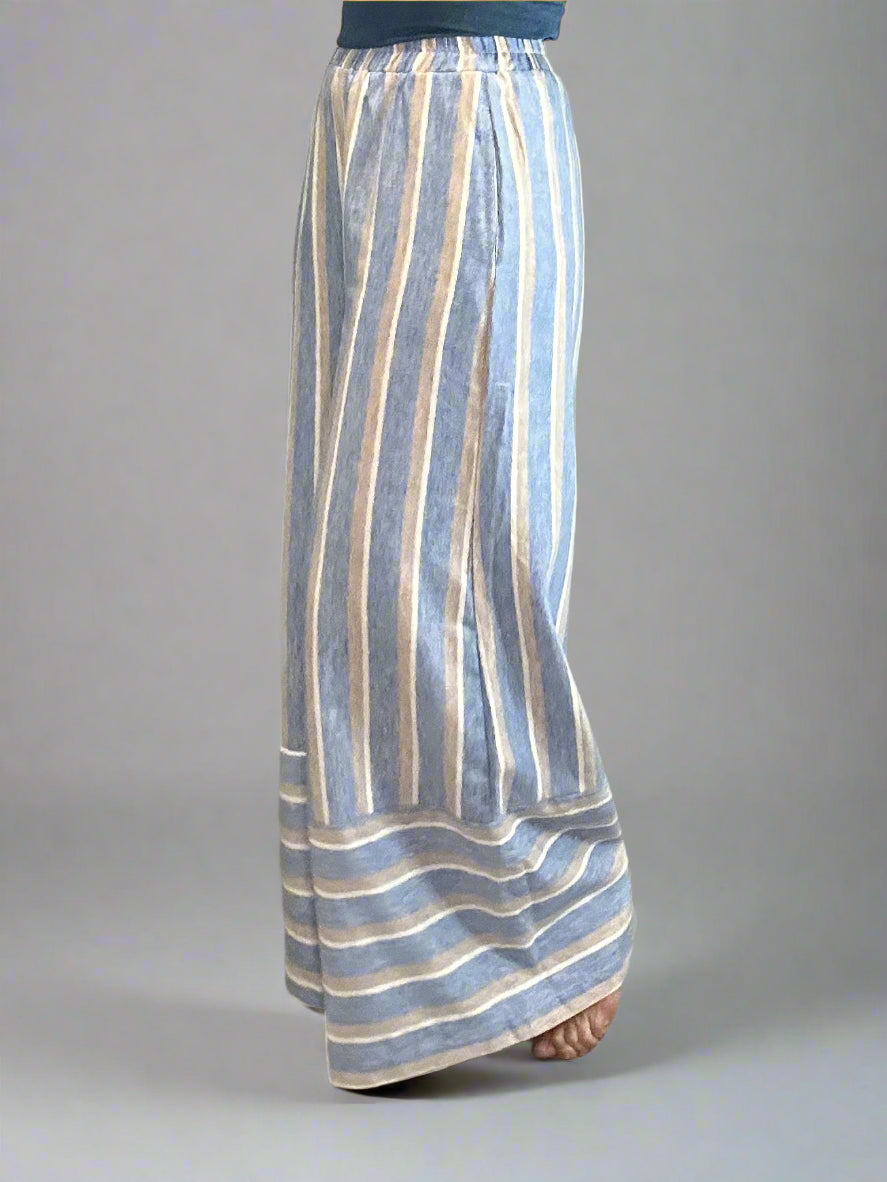 striped woven wide pants