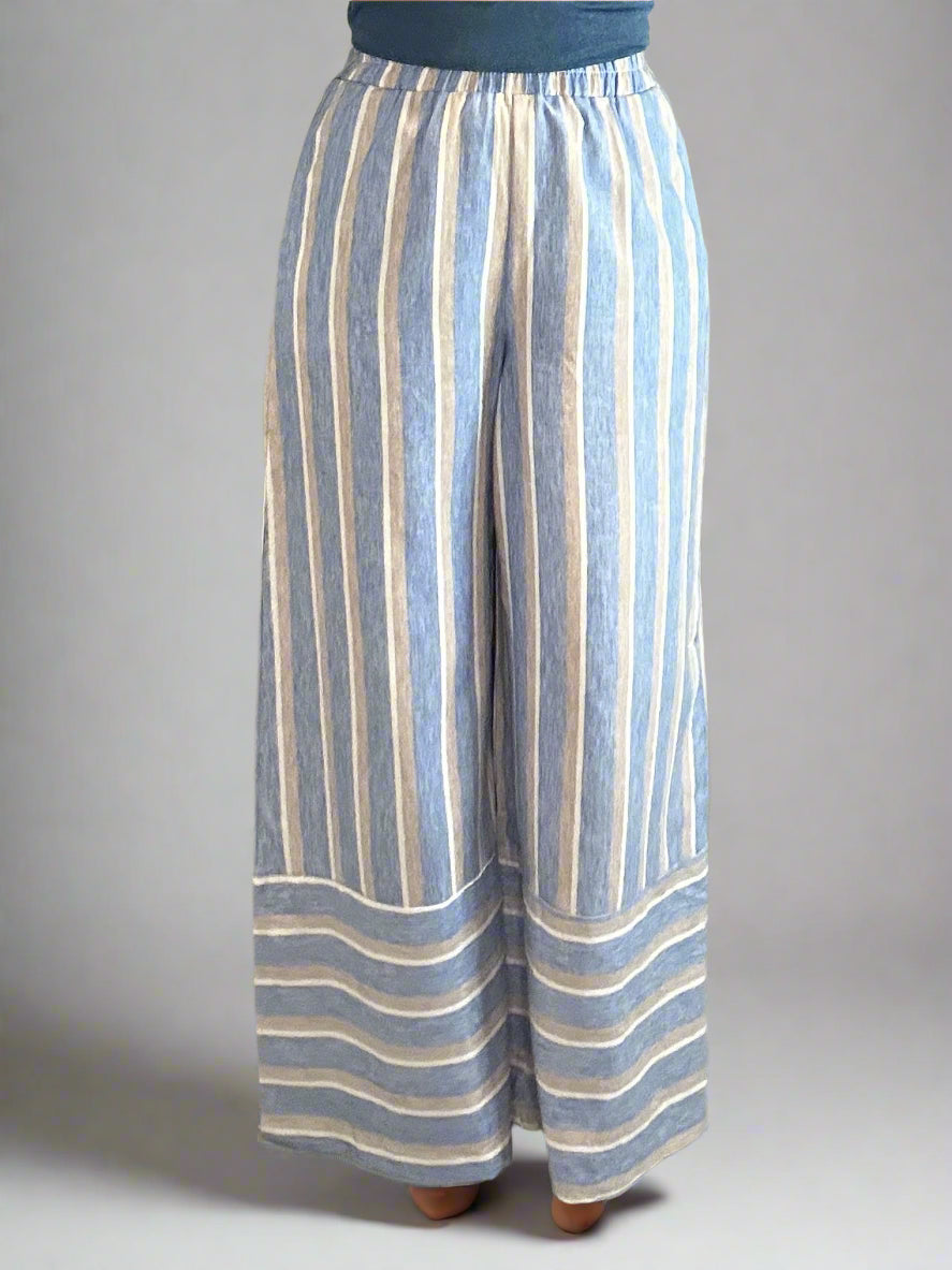 striped woven wide pants