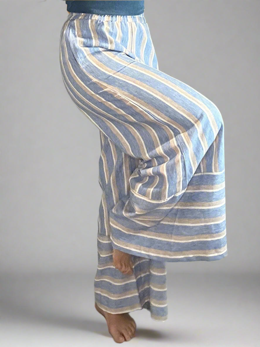 striped woven wide pants