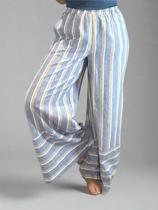 striped woven wide pants