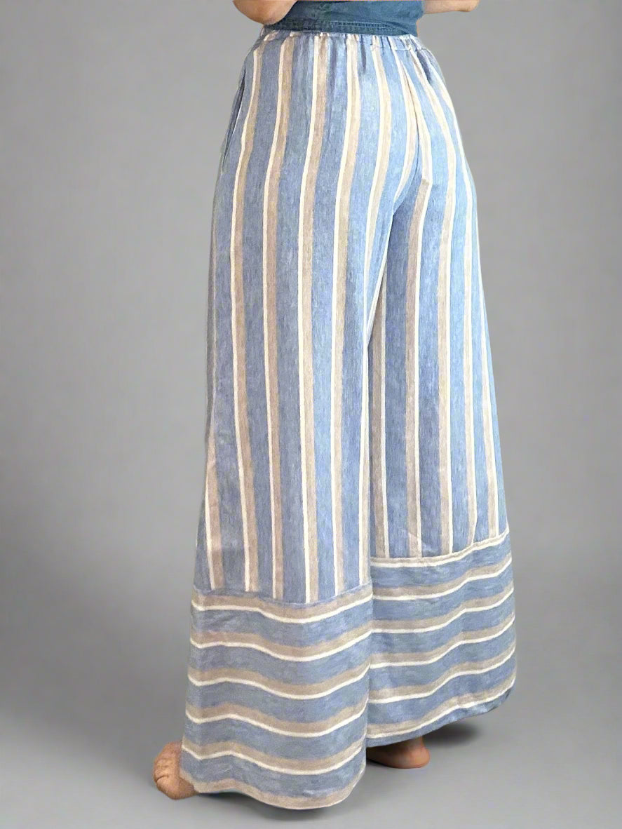 striped woven wide pants