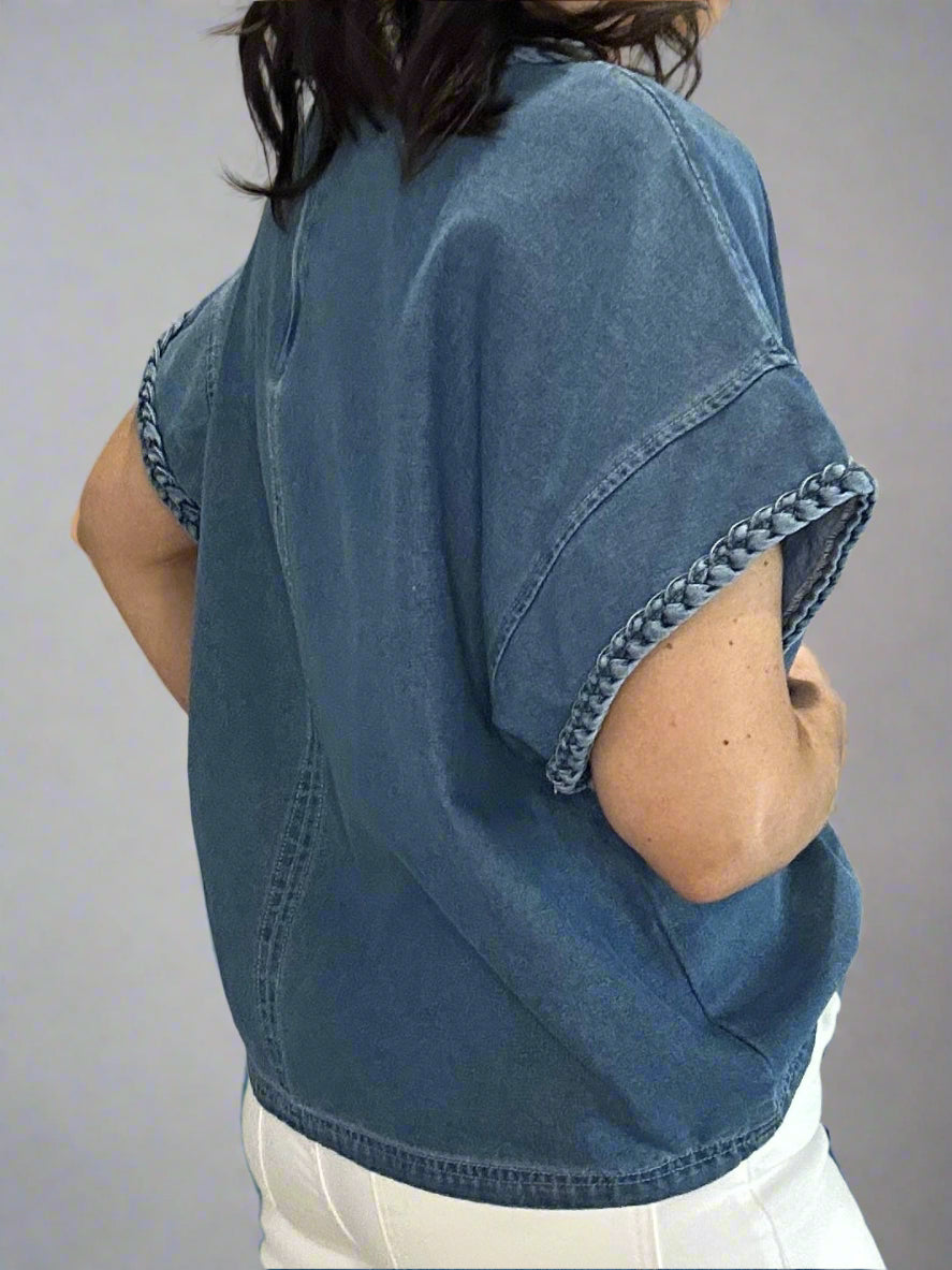 braided detail denim top